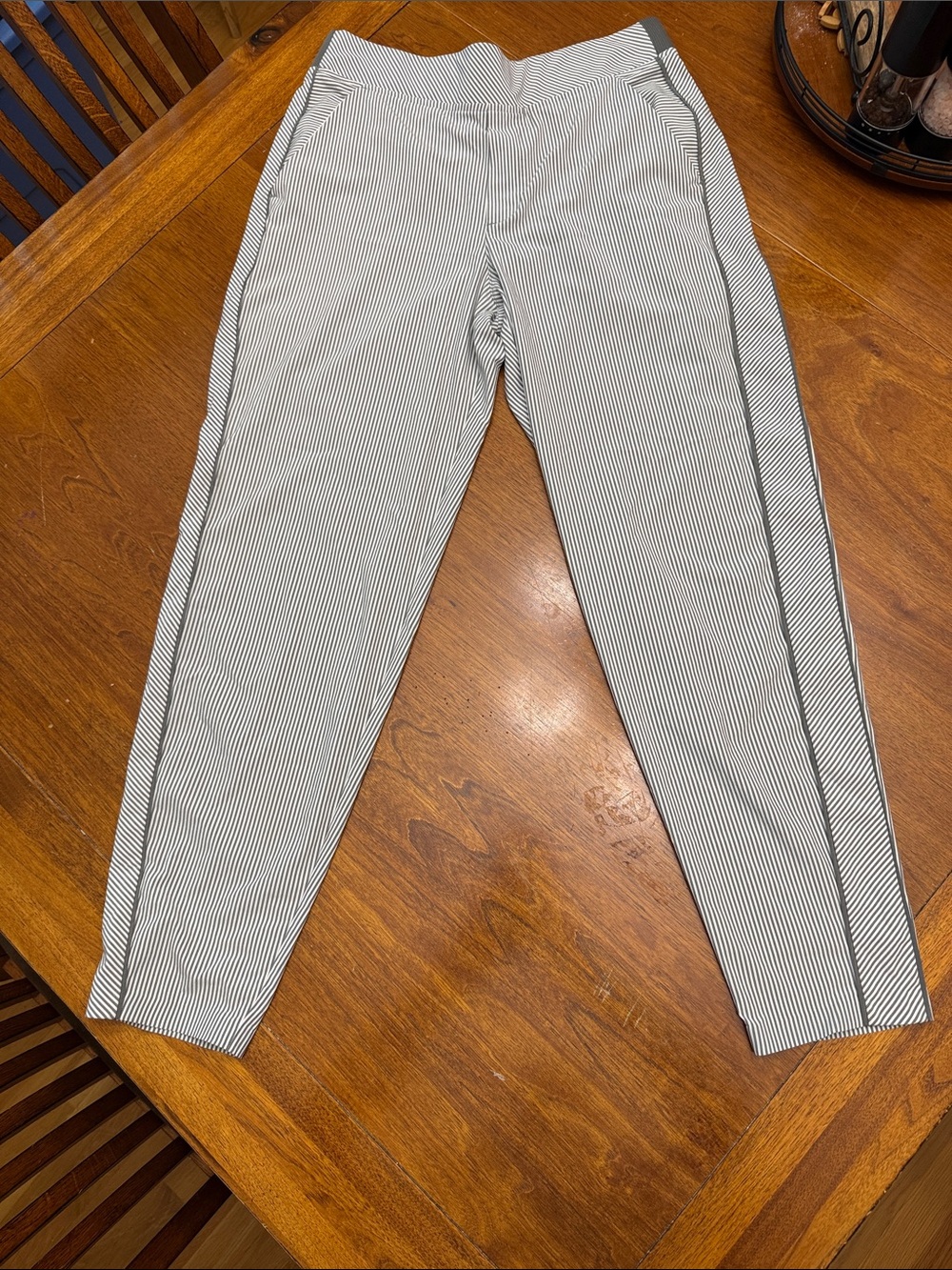 Athleta Women's Striped Brooklyn Textured Ankle Pant Gray & White Size 8